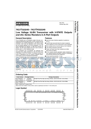 74LVT322245 datasheet - Low Voltage 32-Bit Transceiver with 3-STATE Outputs and 25 Series Resistors in A Port Outputs