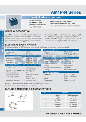 AM1P-0509S-N datasheet - 1 watt dc-dc converters