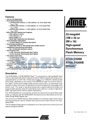 AT49LD3200-13TC datasheet - 32-megabit (1M x 32 or 2M x 16) High-speed Synchronous Flash Memory