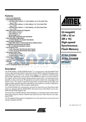 AT49LD3200-20TI datasheet - 32-megabit (1M x 32 or 2M x 16) High-speed Synchronous Flash Memory