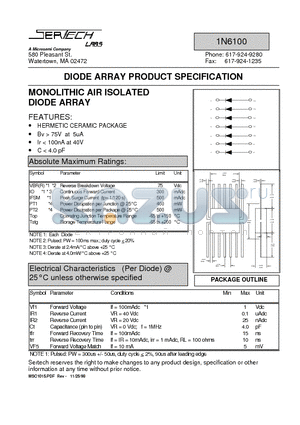 1N6100 datasheet - MONOLITHIC AIR ISOLATED DIODE ARRAY