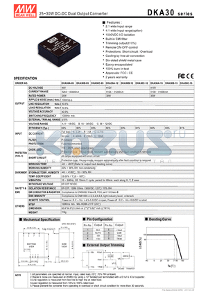 DKA30A-15 datasheet - 25~30W DC-DC Dual Output Converter