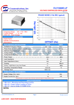 CLV1000E-LF datasheet - VOLTAGE CONTROLLED OSCILLATOR