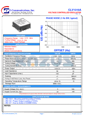CLV1310A datasheet - LOW COST - HIGH PERFORMANCE VOLTAGE CONTROLLED OSCILLATOR