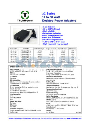 3C-12-36 datasheet - 14 to 60 Watt Desktop Power Adapters