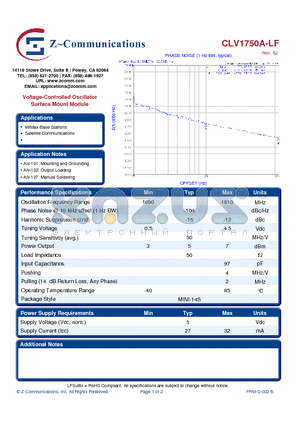 CLV1750A-LF datasheet - Voltage-Controlled Oscillator Surface Mount Module