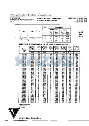 1N6114 datasheet - 500W BI-POLARITY TRANSIENT VOLTAGE SUPPRESSORS