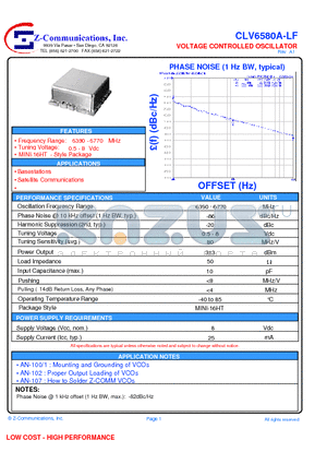 CLV6580A-LF datasheet - VOLTAGE CONTROLLED OSCILLATOR