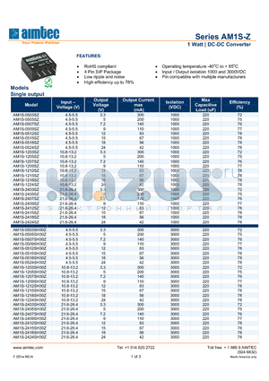 AM1S-1207SH30Z datasheet - 1 Watt | DC-DC Converter