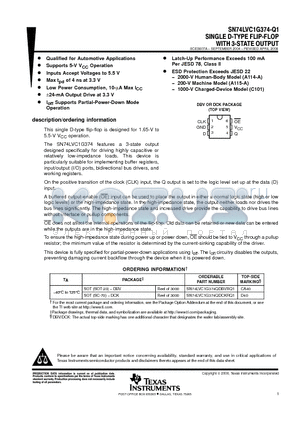 CLVC1G374QDBVRQ1 datasheet - SINFLE D-TYPE FLIP-FLOP WITH 3-STATE OUTPUT