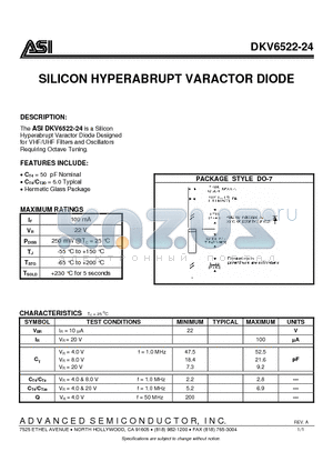 DKV6522-24 datasheet - SILICON HYPERABRUPT VARACTOR DIODE