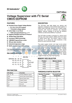 CAT140021SWI-GT3 datasheet - Voltage Supervisor with I2C Serial CMOS EEPROM