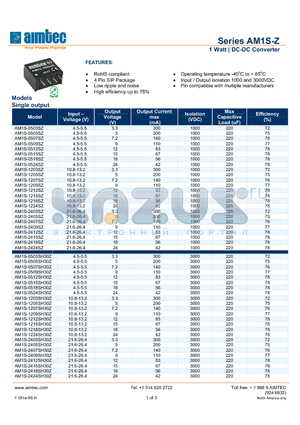 AM1S-1215SH30Z datasheet - 1 Watt | DC-DC Converter