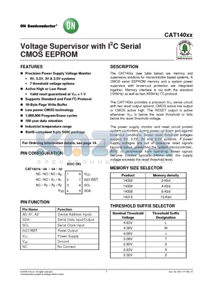 CAT140021ZWI-GT3 datasheet - Voltage Supervisor with I2C Serial CMOS EEPROM