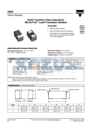 298D106X0004M2T datasheet - Solid Tantalum Chip Capacitors MICROTAN Lead Frameless Molded