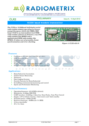 CLX2 datasheet - 19200 baud modem transceiver