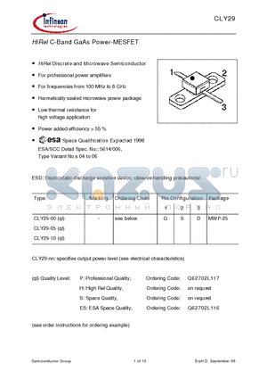 CLY29-10 datasheet - HiRel C-Band GaAs Power-MESFET