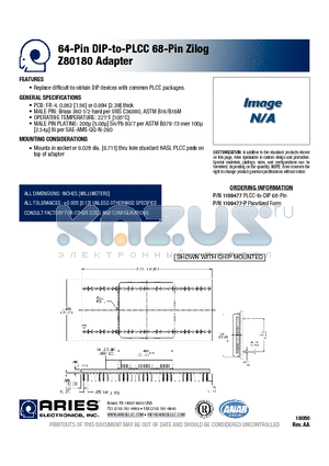 1109477 datasheet - 64-Pin DIP-to-PLCC 68-Pin Zilog Z80180 Adapter