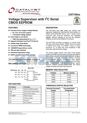 CAT140089JWI-GT3 datasheet - Voltage Supervisor with I2C Serial CMOS EEPROM