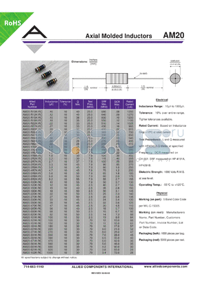 AM20-100K-RC datasheet - Axial Molded Inductors