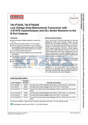 74LVTH2245MTC_08 datasheet - Low Voltage Octal Bidirectional Transceiver with 3-STATE Inputs/Outputs and 25 B Port Outputs