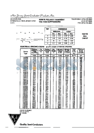 1N6126 datasheet - 500W BI-POLARITY TRANSIENT VOLTAGE SUPPRESSORS