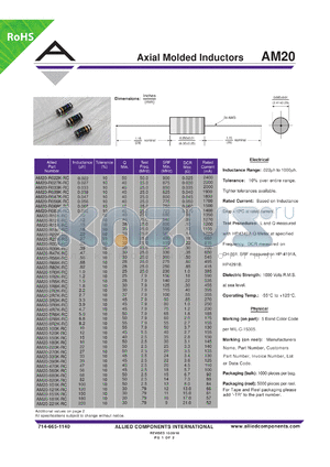 AM20-1R8K-RC datasheet - Axial Molded Inductors