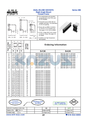 299-43-614-10-002000 datasheet - DUAL-IN-LINE SOCKETS Right Angle Mount Closed Frame