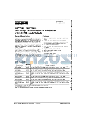 74LVTH245SJ datasheet - Low Voltage Octal Bidirectional Transceiver with 3-STATE Inputs/Outputs