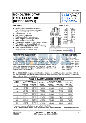 3D3225H-2.5 datasheet - MONOLITHIC 5-TAP FIXED DELAY LINE (SERIES 3D3225)