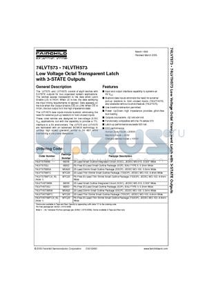 74LVTH573WMX datasheet - Low Voltage Octal Transparent Latch with 3-STATE Outputs
