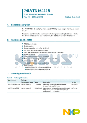 74LVTN16244BBQ datasheet - 3.3 V 16-bit buffer/driver; 3-state