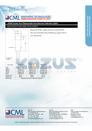 2990D3-12V datasheet - Non-Relampable Incandescent Indicator Lights