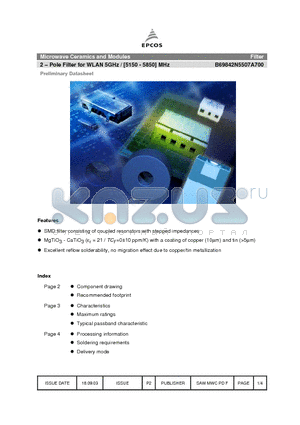 B69842N5507A700 datasheet - 2 - Pole Filter for WLAN 5GHz / [5150 - 5850] MHz