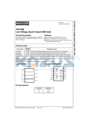 74LVX08MTCX_NL datasheet - Low Voltage Quad 2-Input AND Gate