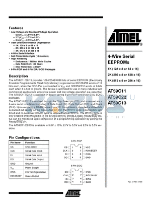 AT59C11W-10SC-2.7 datasheet - 4-Wire Serial EEPROMs