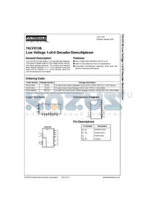 74LVX138MX datasheet - Low Voltage 1-of-8 Decoder/Demultiplexer