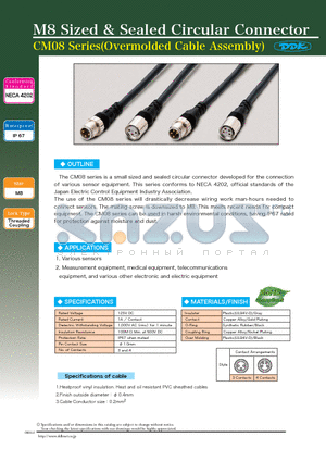 CM08B-P4S-020-CF datasheet - M8 Sized & Sealed Circular Connector