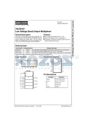 74LVX157 datasheet - Low Voltage Quad 2-Input Multiplexer