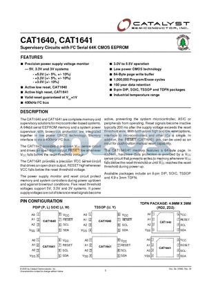 CAT1640JI-45TE13 datasheet - Supervisory Circuits with I2C Serial 64K CMOS EEPROM