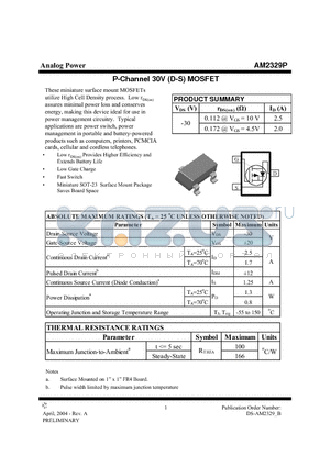 AM2329P datasheet - P-Channel 30V (D-S) MOSFET