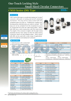 CM10-CR2P-M datasheet - One-Touch Locking Style Small Sized Circular Connectors