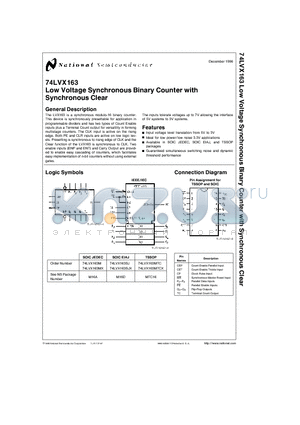 74LVX163MTCX datasheet - Low Voltage Synchronous Binary Counter with Synchronous Clear
