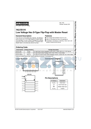 74LVX174SJ datasheet - Low Voltage Hex D-Type Flip-Flop with Master Reset