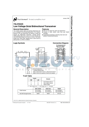 74LVX245MTCX datasheet - Low Voltage Octal Bidirectional Transceiver