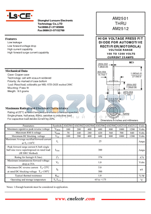 AM2501 datasheet - HIGH VOLTAGE PRESS FIT DIODE FOR AUTOMOTIVE RECTIFIER