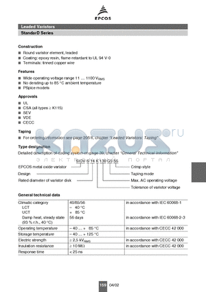 B72207S0441K101 datasheet - Leaded Varistors