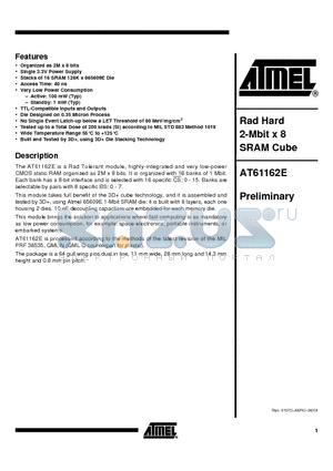 AT61162E datasheet - Rad Hard 2-Mbit x 8 SRAM Cube