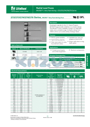 0273.200V datasheet - 272/273/274/278/279 Series, MICRO Very Fast-Acting Fuse
