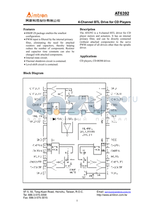 AT6392 datasheet - 4-Channel BTL Drive for CD Players